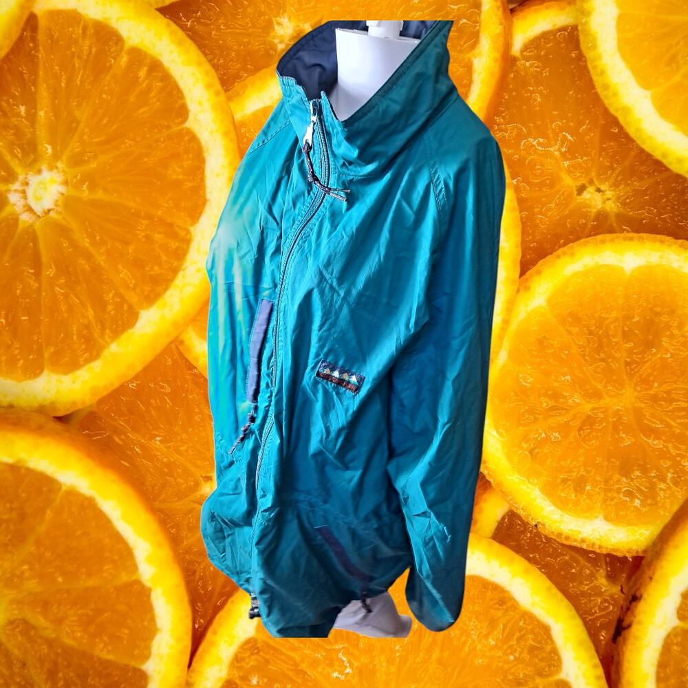 K-Way Women's Teal Polyester Long Sleeve Full-Zip Hooded Rain‎ Jacket Size L